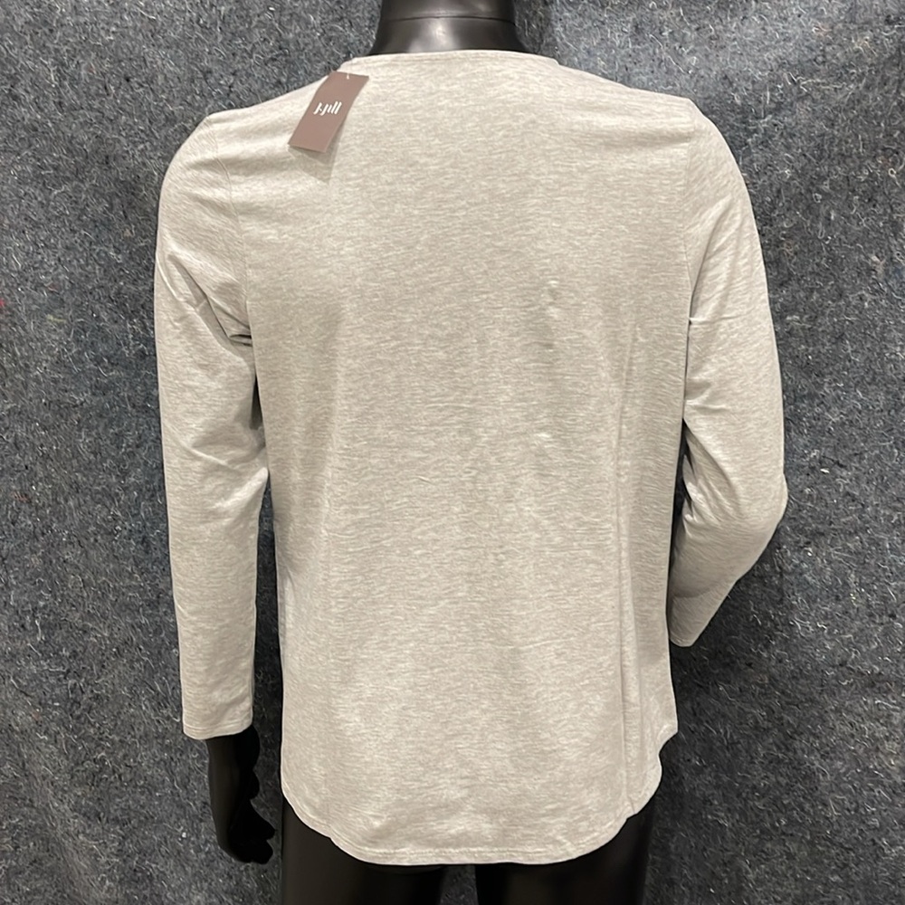 NEW Pure J Jill WOMENS LARGE PETITE Gray Stretch Long-Sleeve Shirttail Tee Shirt - Picture 2 of 16